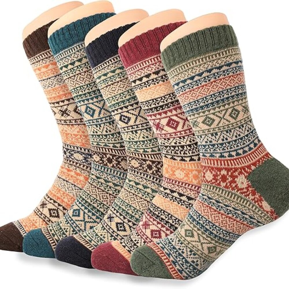 Womens Wool Socks 5 Pairs Winter Warm Sock Thick Knit Cabin Cozy Crew Soft Socks